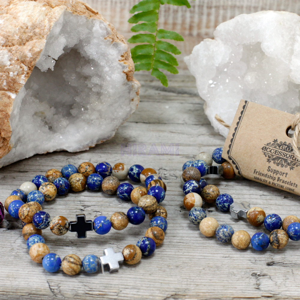 Apoyo - Sodalita y Picturestone 2 Pulsera con Piedras Preciosas 