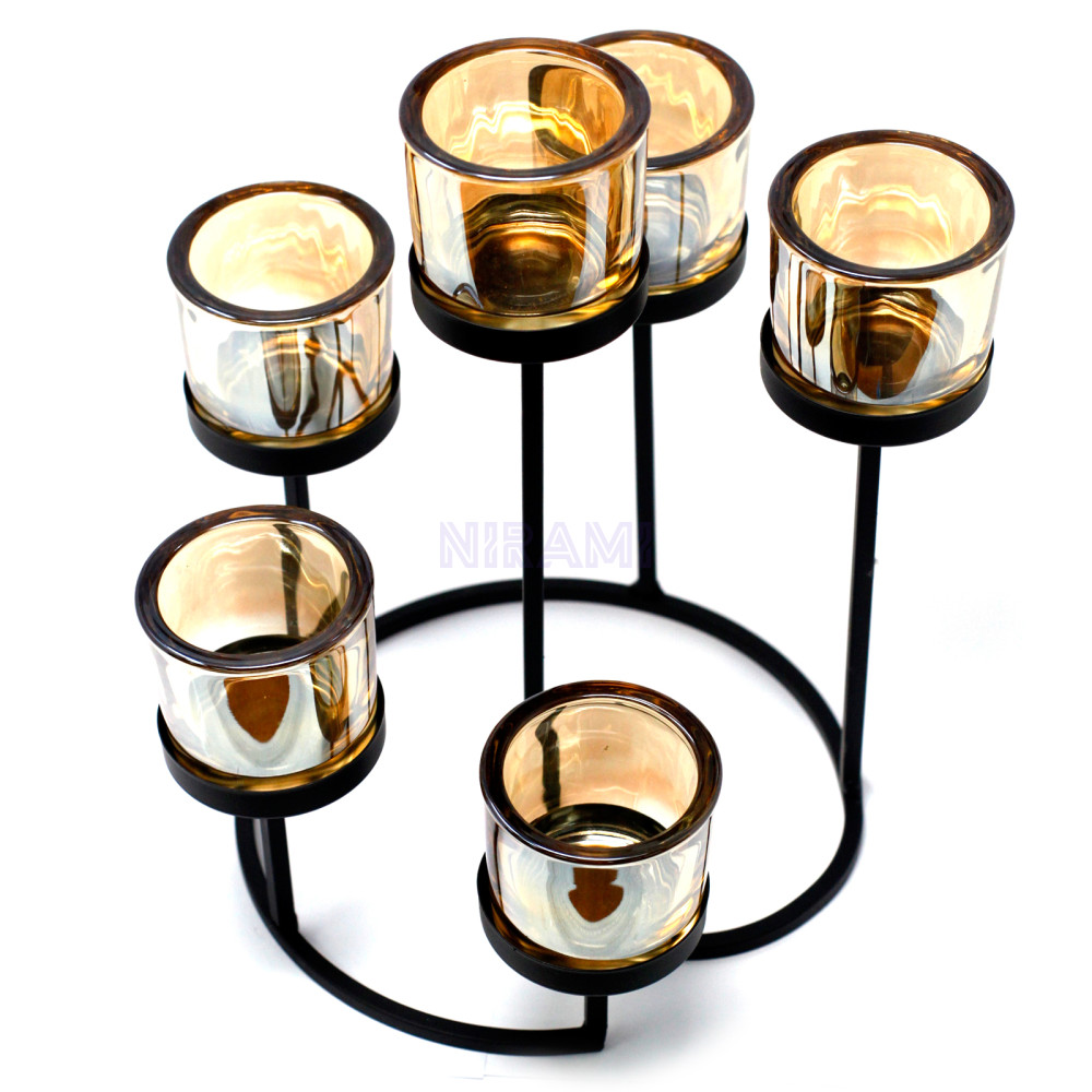 Centrepiece Iron Votive Candle Holder - 6 Cups Circle Tree