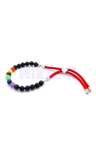 Piedras Vólcanicas Pulsera de hilo rojo con  oro de 18 quilates