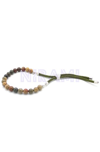 Jásper multicolor Pulsera ajustable de hilo verde con oro de 18 quila…
