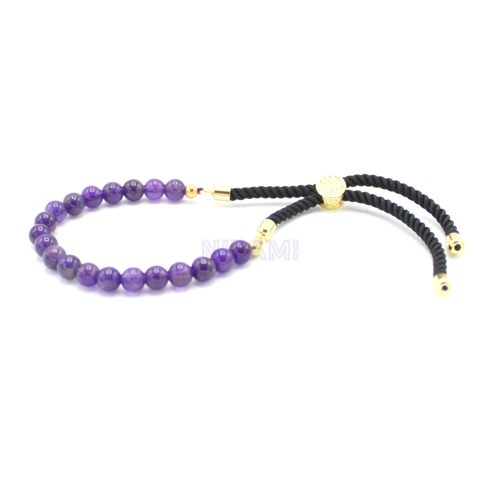 Amatistas Pulsera de hilo negro con plata 925