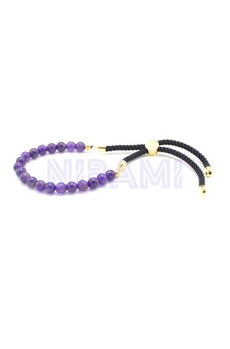 Amatistas Pulsera de hilo negro con plata 925