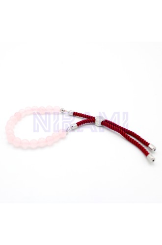 Cuarzo Rosa Pulsera de hilo burdeo con oro de 18 quilates