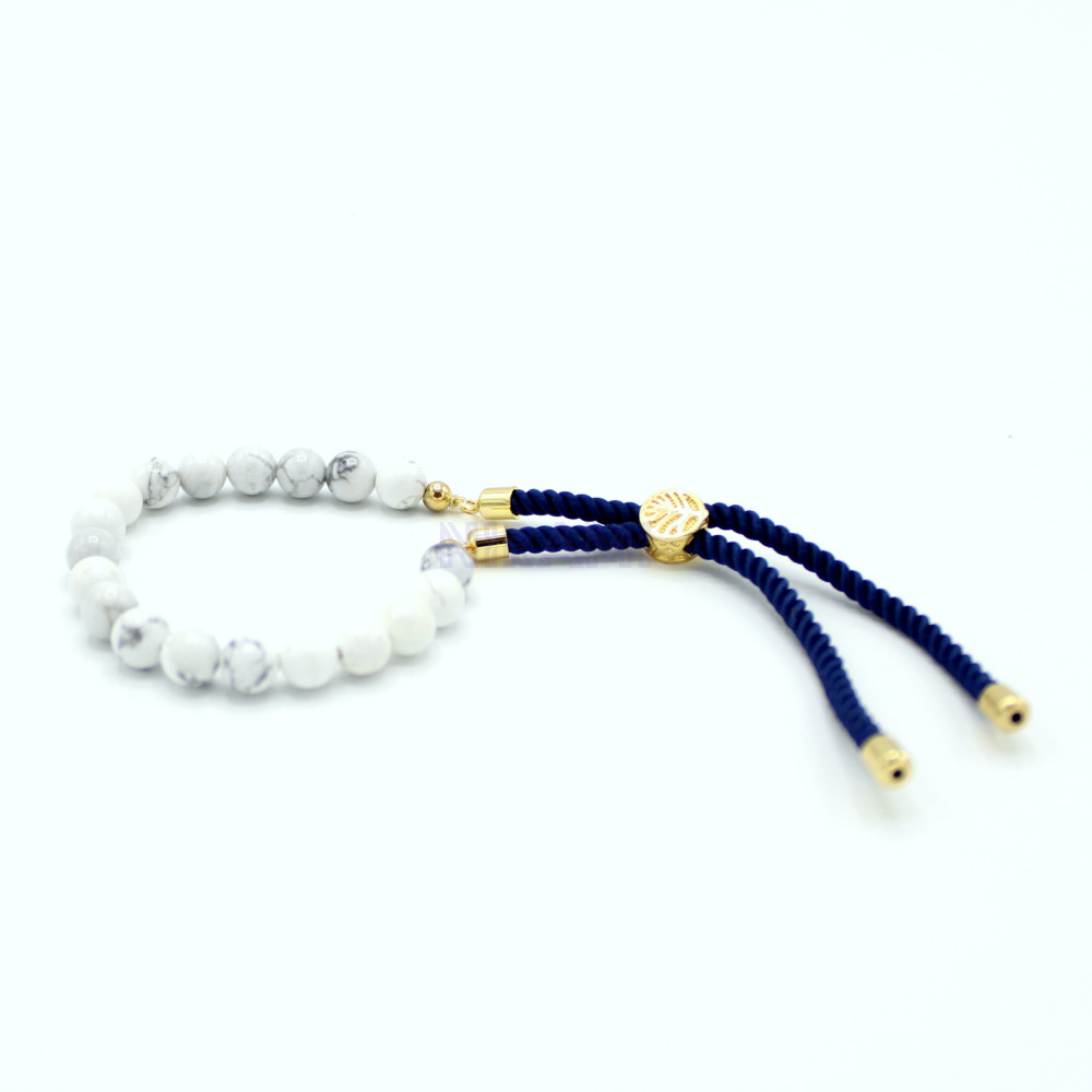 Howlita blanca Pulsera de hilo azul marino  en plata 925