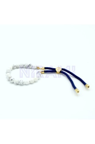 Howlita blanca Pulsera de hilo azul marino  en plata 925