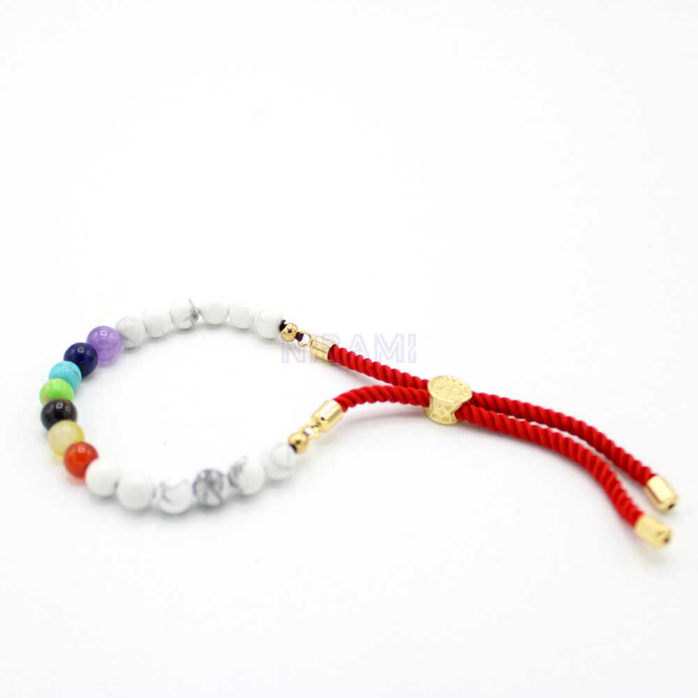 White Howlite Chakra 925 Silver Plated Gemstone Royal Red String Bracelet 