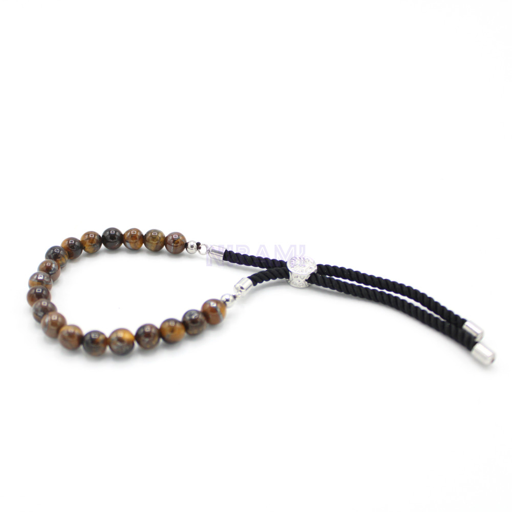 Tiger Eye 18K Gold Plated Gemstone Black String Bracelet 