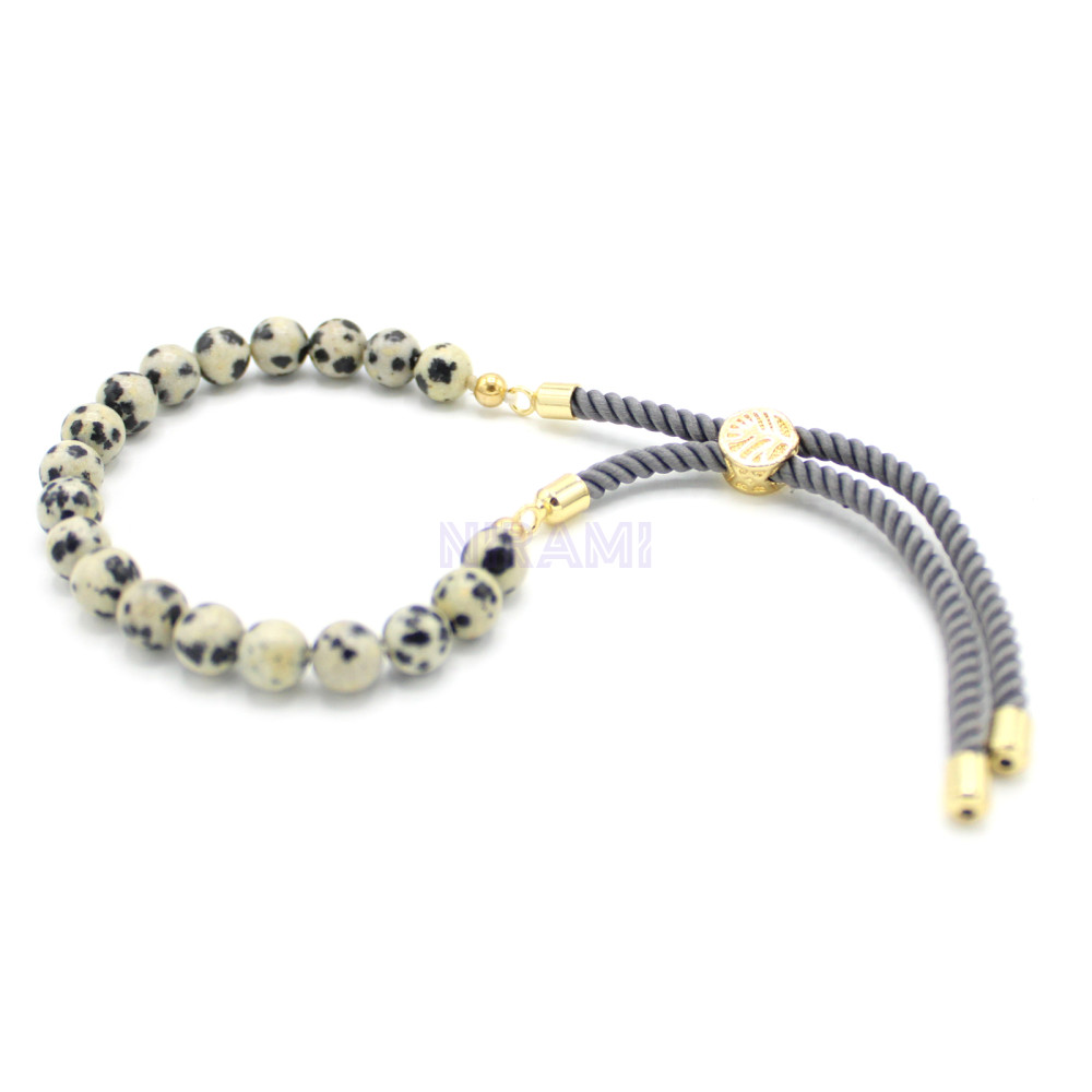 Jáspe Dálmata Pulsera de hilo gris en plata 925