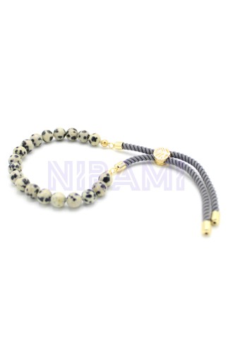 Jáspe Dálmata Pulsera de hilo gris en plata 925