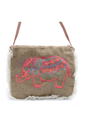 Bolso con flecos - Bordado Elefante