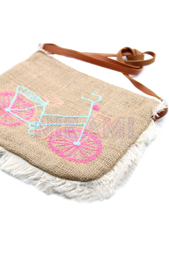 Bolso con flecos - Bordado Bicicleta