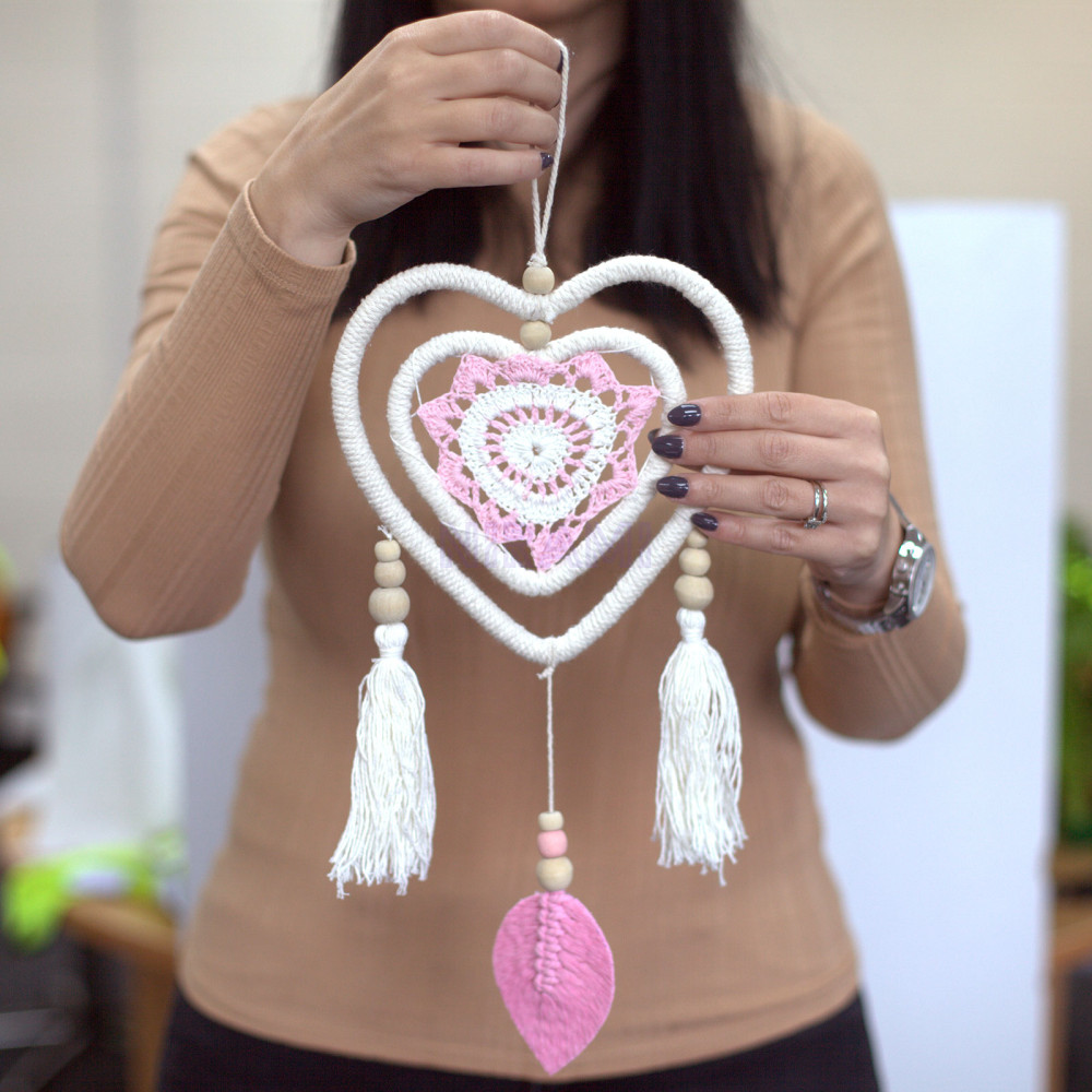 Atrapasueños de Bali - Corazón Rosa Mediano