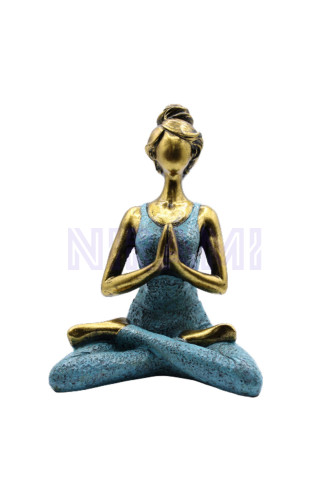 Figura Mujer Yoga - Bronce y Turquesa 24cm