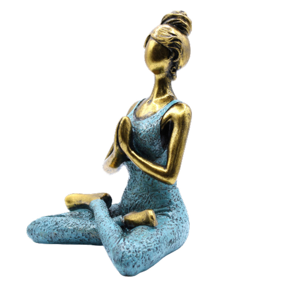 Figura Mujer Yoga - Bronce y Turquesa 24cm