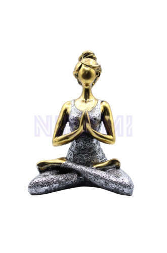 Figura Mujer Yoga - Bronce y Plata 24cm