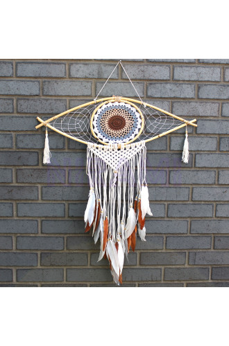 Atrapasueños Protección - Lrg Macramé Ojo Blanco / Gris / Marrón