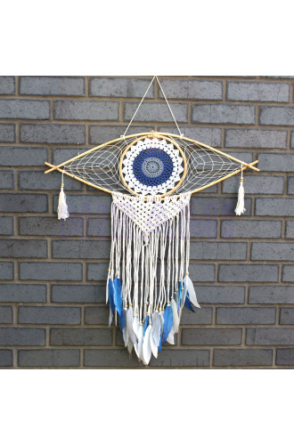 Atrapasueños Protección - Lrg Macramé Ojo Blanco / Azul / Gris