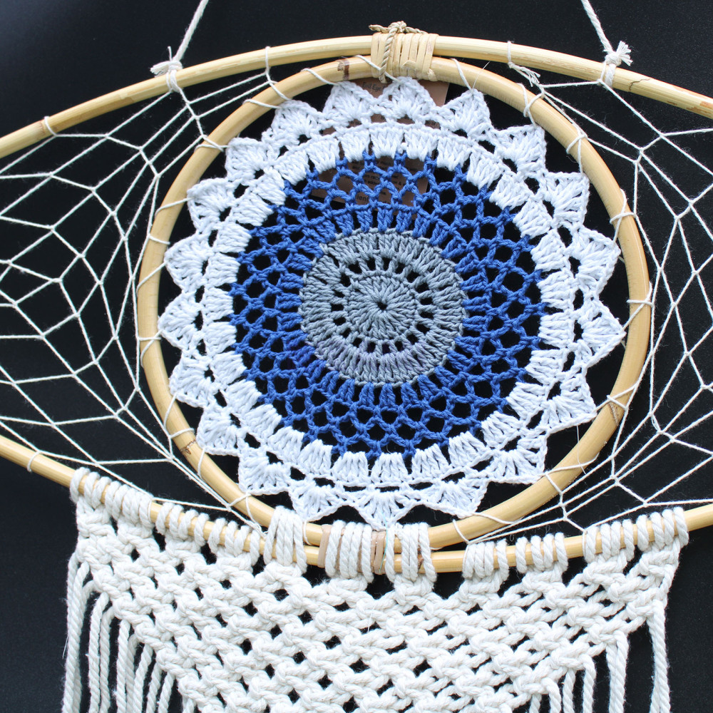 Atrapasueños Protección - Lrg Macramé Ojo Blanco / Azul / Gris