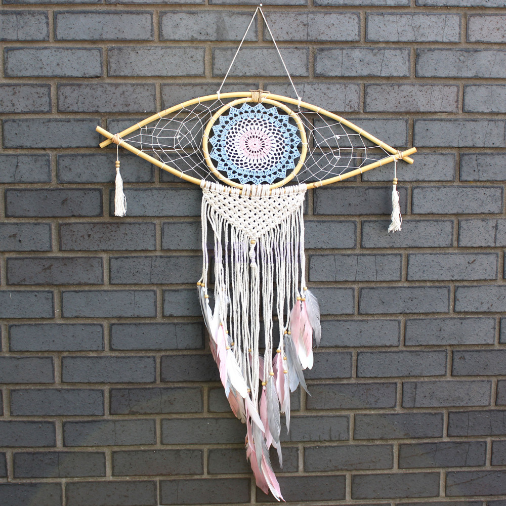 Atrapasueños Proteccion - Lrg Macramé Ojo Azul / Blanco / Rosa