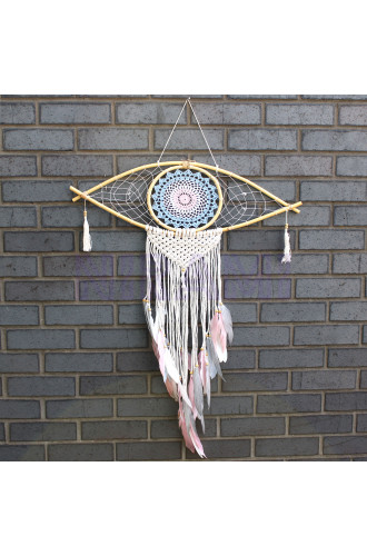 Atrapasueños Proteccion - Lrg Macramé Ojo Azul / Blanco / Rosa