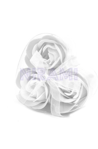 Set de 3 flores de jabón caja corazón - rosas blanca