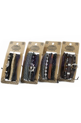 Metal & Leather Mens Bracelet Sets (asst)