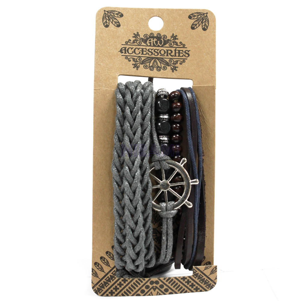 Metal & Leather Mens Bracelet Sets (asst)