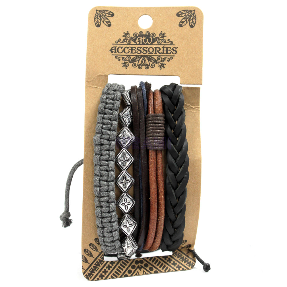 Metal & Leather Mens Bracelet Sets (asst)