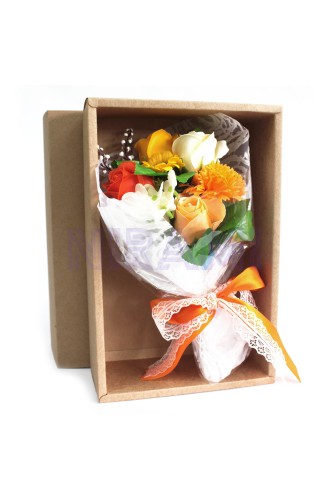 Bouquet flores jabón en caja - naranja