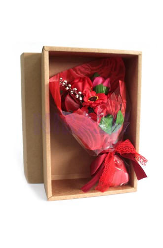 Bouquet flores jabón en caja - rojo