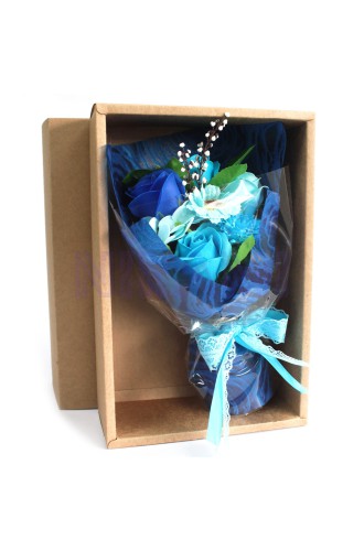 Bouquet flores jabón en caja - azul