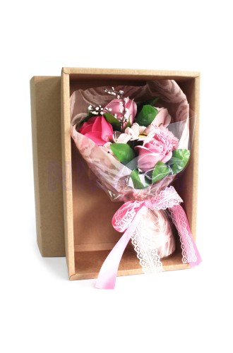 Bouquet flores jabón en caja - rosa