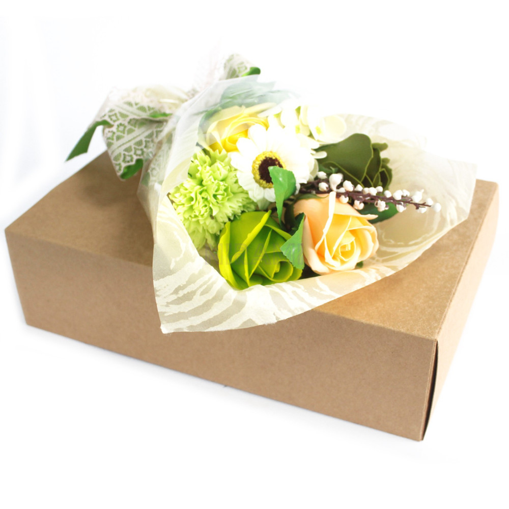 Bouquet flores jabón en caja - green