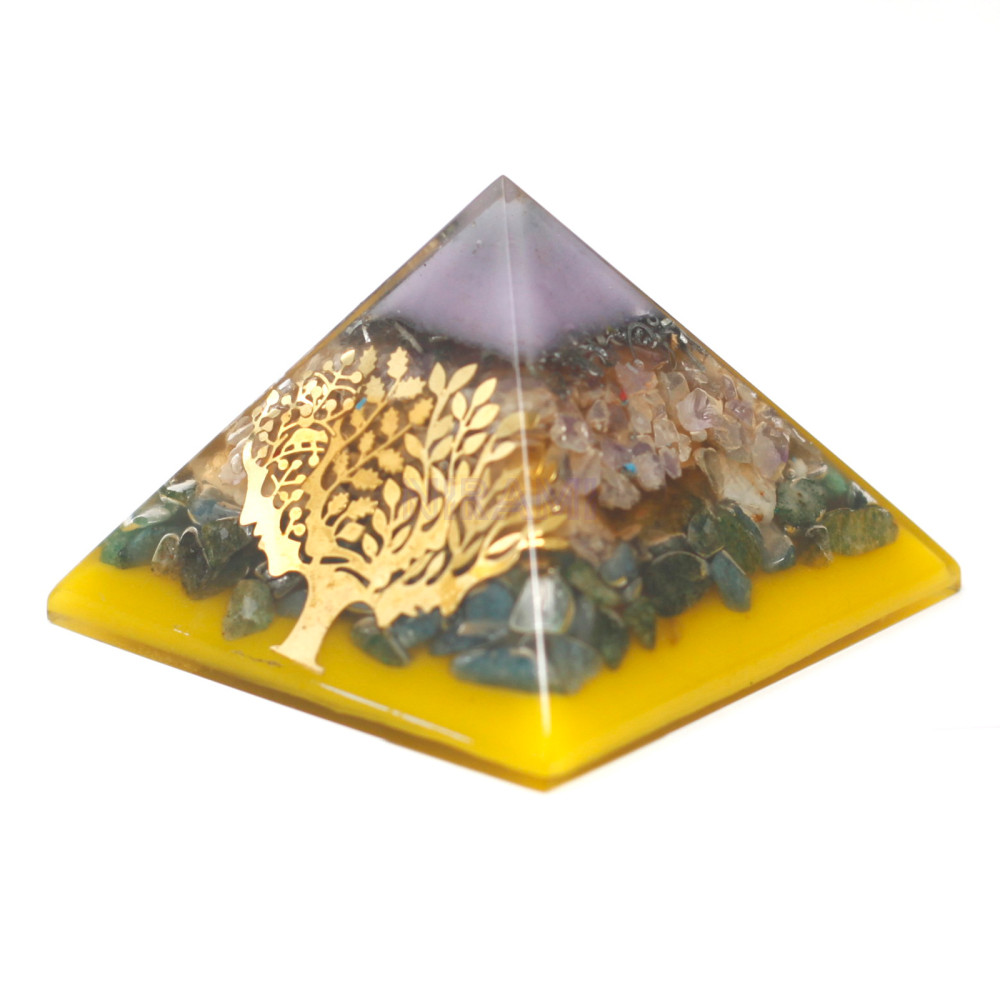 Árbol (Base Oro) Lrg Pirámide de Orgonita Lrg 70mm - Gemas Chakra 70cm