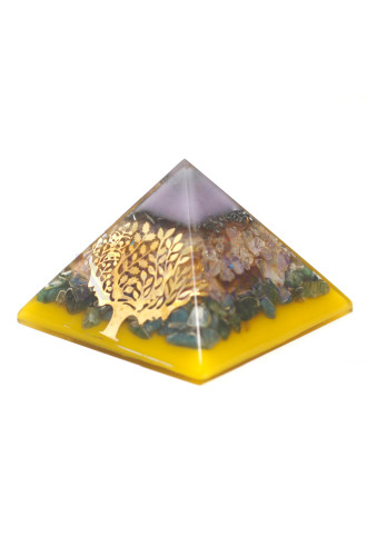 Árbol (Base Oro) Lrg Pirámide de Orgonita Lrg 70mm - Gemas Chakra 70…
