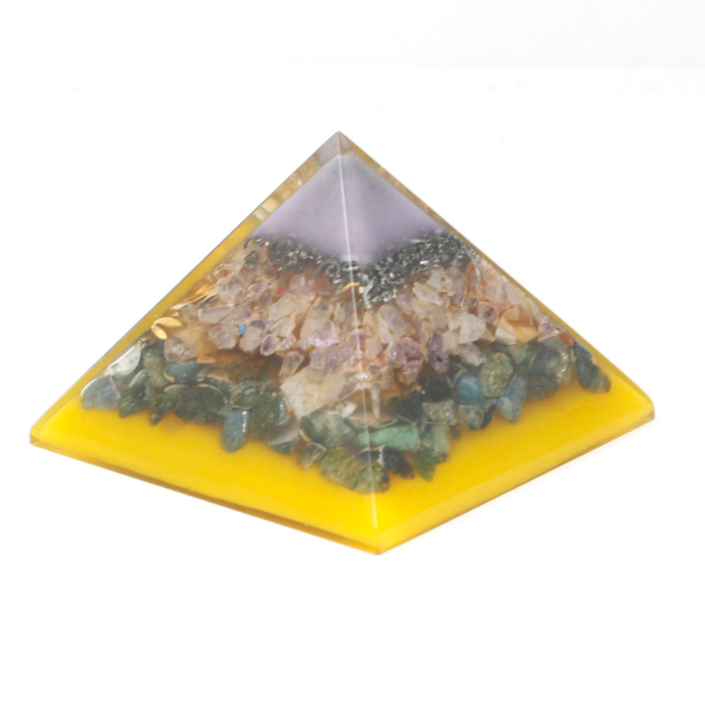 Árbol (Base Oro) Lrg Pirámide de Orgonita Lrg 70mm - Gemas Chakra 70cm