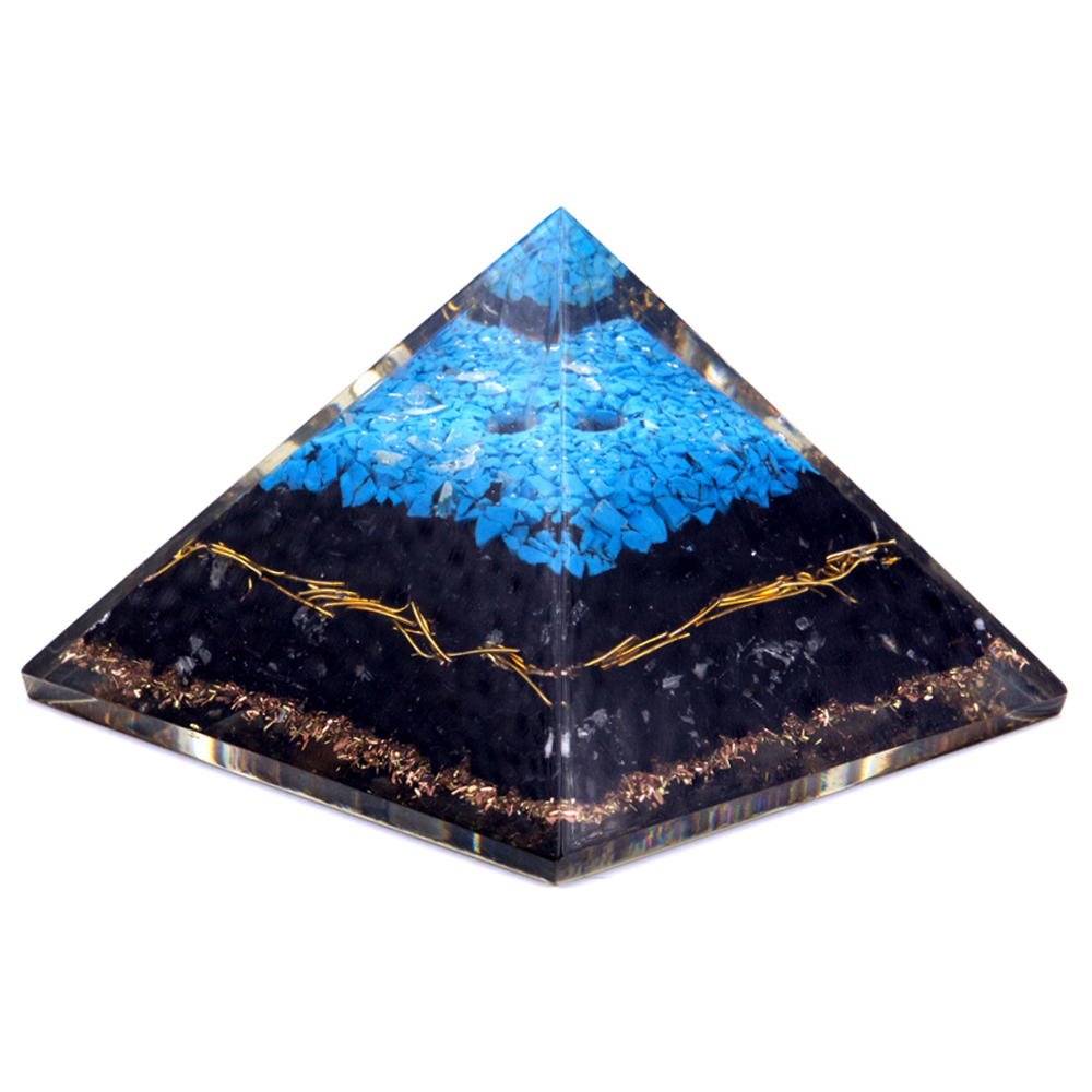 Turquesa y Turmalina Negra Pirámide de Orgonita Lrg 70mm 