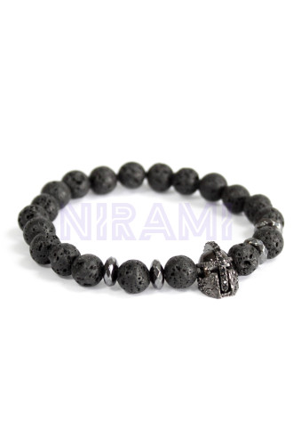 Casco de caballero / piedra de lava - pulsera de piedras preciosas