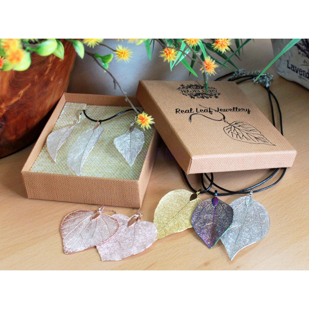 Conjunto Regalo de collar y aretes - Hoja de valor - Oro Roso