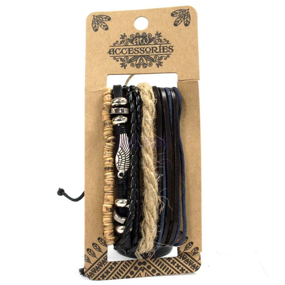 Metal & Leather Mens Bracelet Sets (asst)