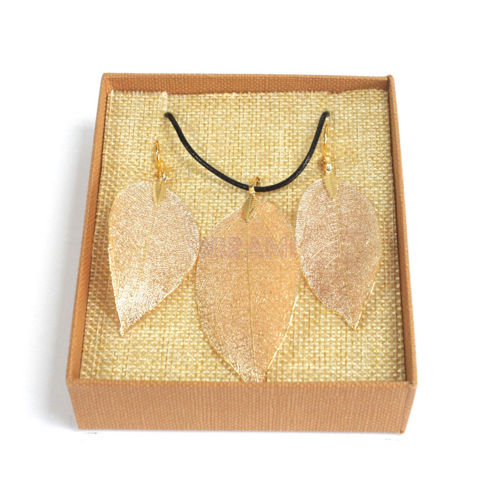 Conjunto Regalo de collar y aretes - Hoja de valor - Oro