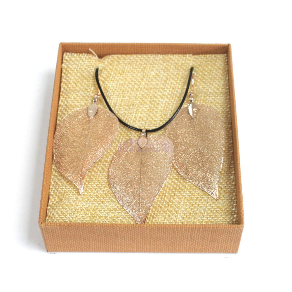 Conjunto Regalo de collar y aretes - Hoja de valor - Oro Roso