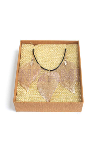Conjunto Regalo de collar y aretes - Hoja de valor - Oro Roso