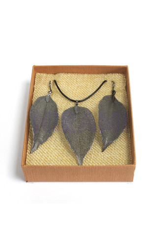Conjunto Regalo de collar y aretes - Hoja de valor - Peltre