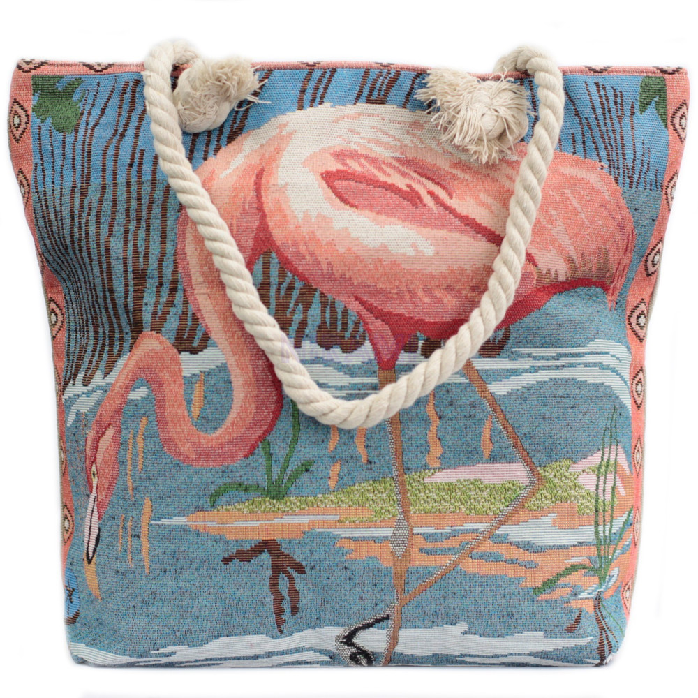 Bolso con asa de cuerda - flamenco en laguna