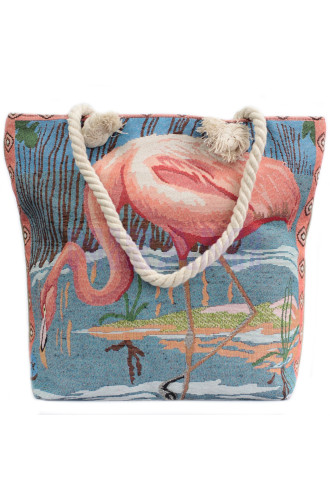 Bolso con asa de cuerda - flamenco en laguna