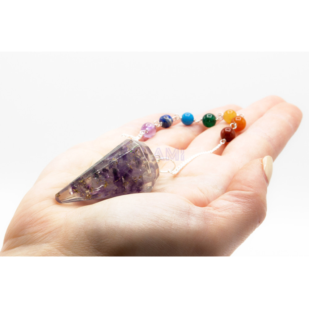 Péndulo del chakra del poder de orgonita - Amatista