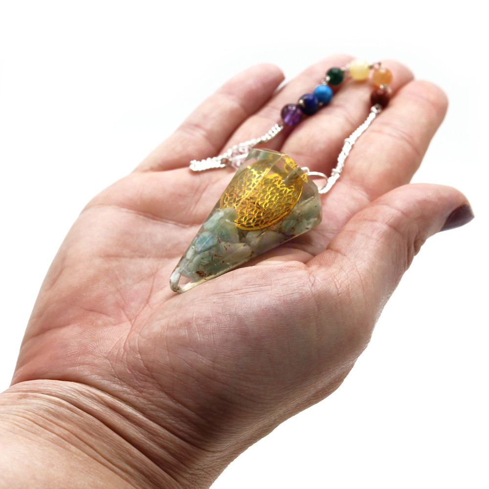 Péndulo del Chakra del Poder de Orgonita - Flor de Jabon para la vida