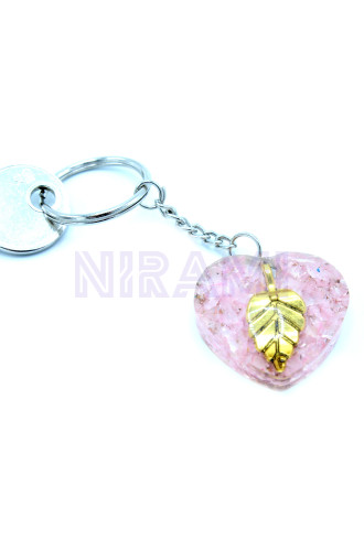 Corazones Cuarzo Rosa Hoja de Oro Llavero de orgonita Power