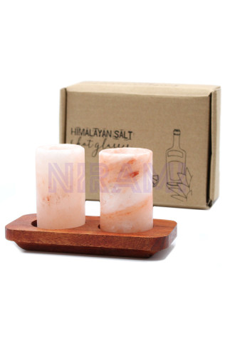 Juego de 2 vasos de chupito de sal del Himalaya y soporte de madera pa…
